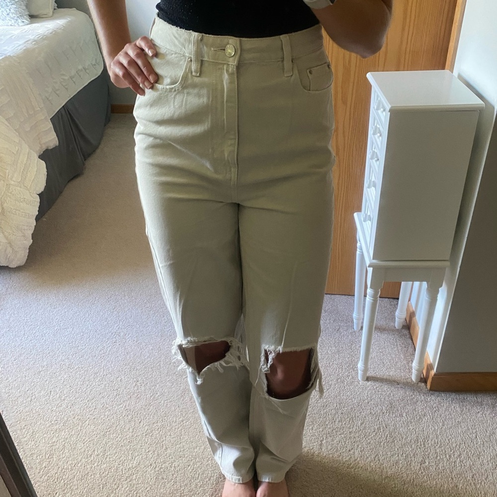 PacSun Women's High Rise Straight Leg Cream Jeans